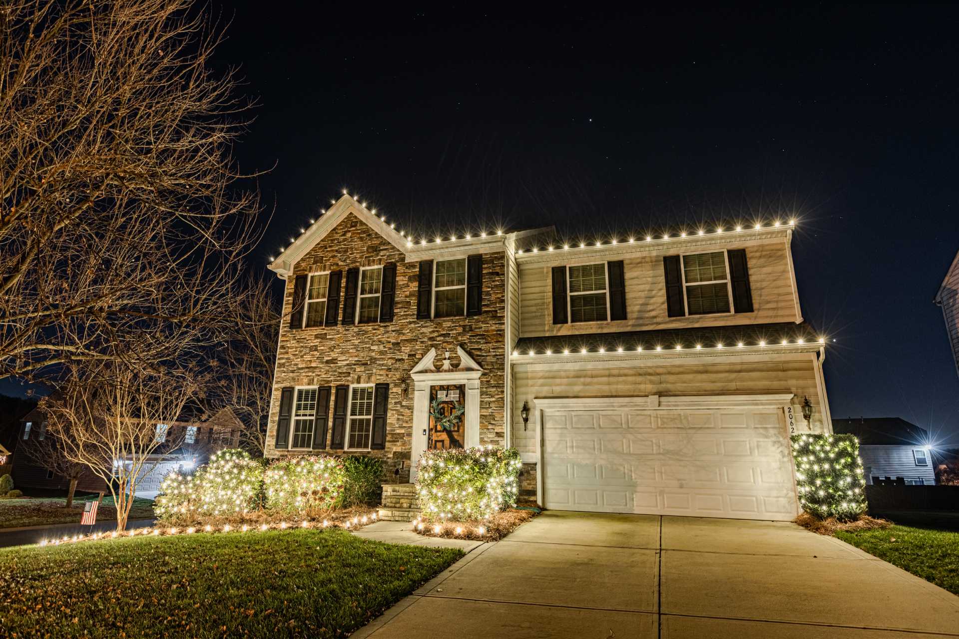 Commercial-grade LED Christmas light installation